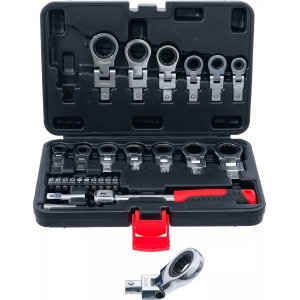 Set chei inelare cu clichet capete ataşabile 6 - 20 mm, set biţi, 27 piese, B-84529 - Img 1
