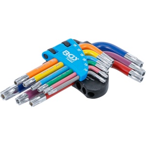 Set chei tip L, multicoloră, scurte, profil T (pentru Torx) cu alezaj T10 - T50, 9 piese, BGS 74460 - Img 1