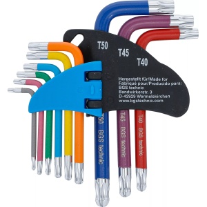 Set chei tip L multicoloră scurte profil T (pentru Torx) cu gaură şi cap sferic T10 - T50 9 piese, BGS 74463 - Img 3