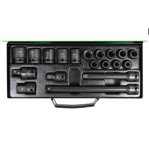 Trusa cu tubulare de impact, antrenare 1/2" profil hexagon cu 14 tubulare + adaptoare, 19 piese, JBM 52345 - Img 3
