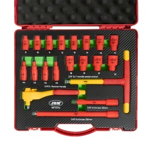 Trusa cu tubulare izolate VDE, clicket si prelungitoare, antrenare 3/8", 20 piese, JBM 53154 - Img 3