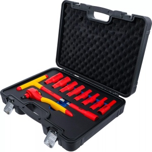 Trusa cu tubulare VDE - 1000V 10 - 24 mm, clicket, teu si prelungitor cu antrenare 1/2", 11 piese, BGS 7145 - Img 4