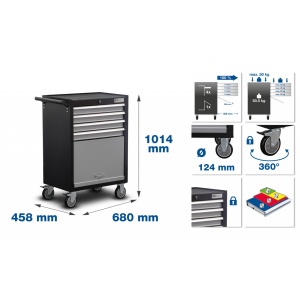 Carucior atelier 4 sertare, 1 compartiment rabatabil gol, BGS 6070 - Img 4