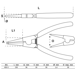 Cleşte pentru inele de sigurante exterioare, lungime 150 mm, BGS 450-3 - Img 3
