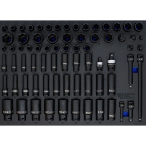 Echipare pentru dulap 3/3, Set de chei tubulare de impact, hexagonale, antrenare 3/8" si1/2", 8 - 32 mm, 73 piese BGS 74742