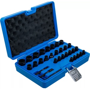 Extractoare de șuruburi mărimi metric şi ţoli 6 -17 mm - 1/4" - 3/4", antrenare 1/4" si 3/8", 32 piese, B-74560 - Img 2