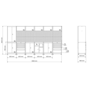Mobilier de perete pentru atelier cu blat din lemn, 6 module, BGS 80130 - Img 6