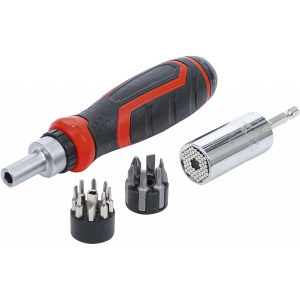 Set biţi de precizie / cap cheie multiplu | cu mâner rotativ cu clichet pentru biţi, comutabil | 17 piese, BGS DIY 20817 - Img 1