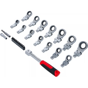 Set chei inelare cu clichet capete ataşabile 6 - 20 mm, set biţi, 27 piese, B-84529 - Img 2