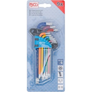 Set chei tip L multicoloră profil T (pentru Torx) cu gaură şi cap sferic T10 - T50 9 piese, BGS 74464 - Img 4