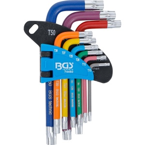 Set chei tip L, multicoloră, scurte, profil T (pentru Torx) cu alezaj T10 - T50, 9 piese, BGS 74460 - Img 2