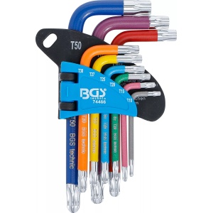 Set chei tip L multicoloră scurte profil T (pentru Torx) cu cap sferic T10 - T50 9 piese, BGS 74466 - Img 2