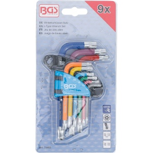 Set chei tip L multicoloră scurte profil T (pentru Torx) cu gaură şi cap sferic T10 - T50 9 piese, BGS 74463 - Img 4