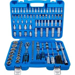 Set chei tubulare Profil hexagon ondulat, antrenare 6,3 mm (1/4") + 12,5 mm (1/2") 150 piese, BGS 74518 - Img 1