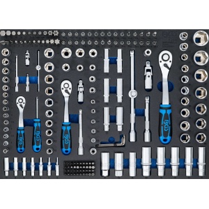 Set complet cu tubulare, clicketi si biti combinati 1/4'', 3/8'' si 1/2'' - 192 piese, echipare pentru banc de lucru mobil, BGS 4036
