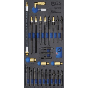 Suport organizator pentru carucior 1/3: Set de adaptoare pentru tester compresie si pierdere presiune, 30 piese, BGS 6960 - Img 1
