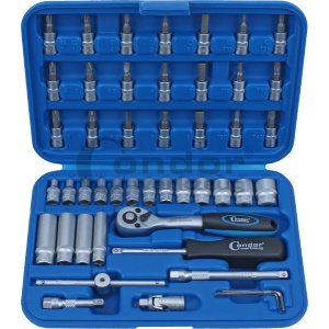 Trusa cu biti si tubulare hexagonale lungi si scurte 4 -14 mm, act. 1/4''(6.3mm), 47 buc., Condor 1147