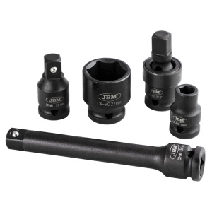 Trusa cu tubulare de impact, antrenare 1/2" profil hexagon cu 14 tubulare + adaptoare, 19 piese, JBM 52345 - Img 4