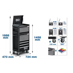 Dulap de scule Workshop Standard Max cu 8 sertare + dulap de scule cu 4 sertare montat in partea superioara, BGS 4088 - Img 3