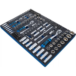 Echipare pentru banc de lucru mobil, 44988 [ sertar complet ] cu tubulare hexagon, clicketi si biti combinati 1/4'', 3/8'' si 1/2'', 192 piese, BGS 4036 - Img 2