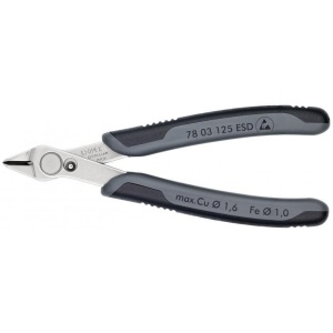 Electronic Super Knips® ESD Sfic de precizie Ø 0,2 – 1,6 mm, manşoane multicomponent, lungime 125 mm, Knipex 7803125ESD - Img 1