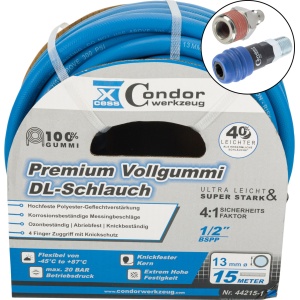 Furtun DL ø13mmx15m, cauciuc solid de calitate superioară, cuplare în 2 trepte, Condor 44215-3