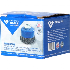 Perie tip cupa, Ø 65 mm cu suport M14 x 2,0 mm, Brilliant Tools BT103103 - Img 3