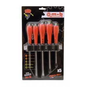 Set 5 surubelnite cu maner bimaterial Practic 5 in suport cu clema pentru prindere pe panou de scule, Mob&Ius 9129000401