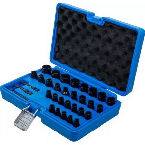 Set capete chei tubulare profil spiral / Extractoare de șuruburi, 6,3 mm (1/4") / 10 mm (3/8"), mărimi metric şi ţoli, 32 piese, B-74560 - Img 3