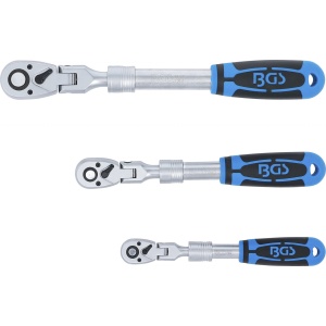 Set chei cu clichet reversibil extensibil, articulat 6,3 mm (1/4") - 10 mm (3/8") - 12,5 mm (1/2"),3 piese, BGS 25128 - Img 2