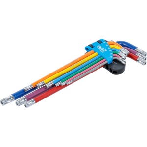 Set chei tip L, multicoloră, extra lungă, profil T (pentru Torx) cu alezaj T10 - T50, 9 piese, BGS 74462