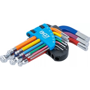 Set chei tip L multicoloră scurte hexagon interior, hexagon interior cu cap sferic 1,5 - 10 mm 9 piese - Img 1