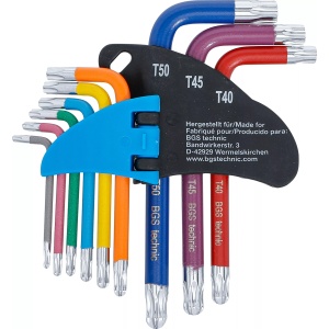Set chei tip L multicoloră scurte profil T (pentru Torx) cu cap sferic T10 - T50 9 piese, BGS 74466 - Img 3