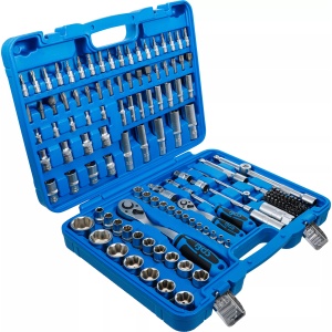 Set chei tubulare Profil hexagon ondulat, antrenare 6,3 mm (1/4") + 12,5 mm (1/2") 150 piese, BGS 74518 - Img 2