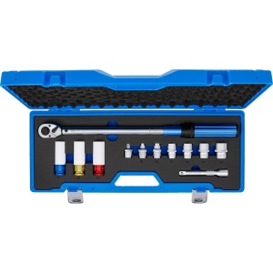 Set cheie dinamometrica 40 - 220 Nm, antrenare 1/2" cu accesorii pentru roti, 12 piese, BGS 74695 - Img 4