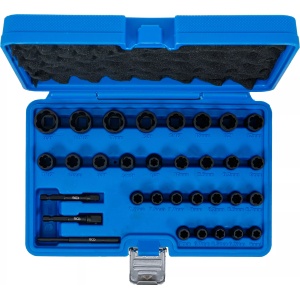 Extractoare de șuruburi mărimi metric şi ţoli 6 -17 mm - 1/4" - 3/4", antrenare 1/4" si 3/8", 32 piese, B-74560 - Img 4