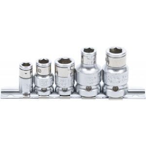 Set adaptoare biţi cu bila de blocare, Patrat interior 6,3 mm (1/4") / 10 mm (3/8") / 12,5 mm (1/2"), 5 piese, BGS 70103