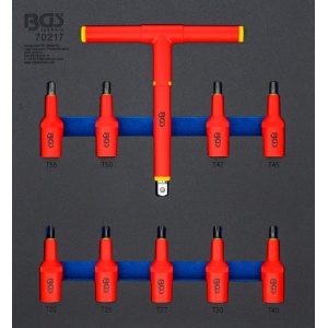 Set capete biţi VDE, 12,5 mm (1/2"), Profil T (pentru Torx) T20 - T55, 10 piese, BGS 70217