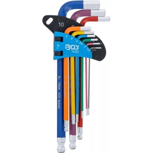 Set chei Imbus tip L, multicolor cu cap sferic 1,5 - 10 mm 9 piese, BGS 74452 - Img 3