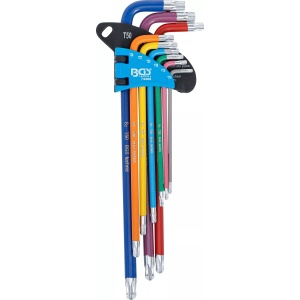Set chei tip L multicoloră extra lungă profil T (pentru Torx) cu cap sferic T10 - T50 9 piese, BGS 74468 - Img 2