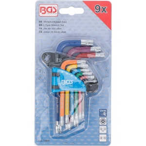 Set chei tip L, multicoloră, scurte, profil T (pentru Torx) cu alezaj T10 - T50, 9 piese, BGS 74460 - Img 4