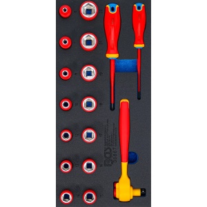 Set chei tubulare VDE cu acționare 10 mm (3/8"), clicket + surubelnite izolate la 1000V, 17 buc., BGS 35867 - Img 1