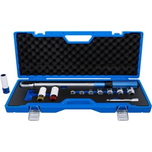 Set cheie dinamometrica 40 - 220 Nm, antrenare 1/2" cu accesorii pentru roti, 12 piese, BGS 74695