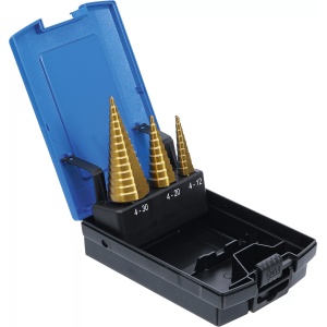 Set freze de gaurit si majorat in trepte pentru metal Ø 4 - 30 mm, 3 piese, BGS 1624 - Img 2