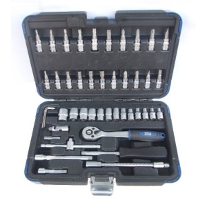 Trusa cu clicket mic, biti si tubulare cu patrat de antrenare 1/4", 46 piese, Garage Meister GM53201