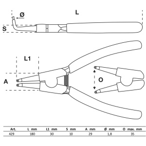 Cleste pentru sigurante de exterior indoit la 90', lungime 180 mm, BGS 429 - Img 2