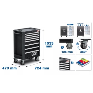 Dulap de scule Workshop Troley PRO cu 8 sertare fara echipare, dimensiuni 103x73x48cm, BGS 4111 - Img 4