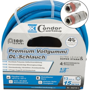 Furtun DL ø13mmx15m, cauciuc solid de calitate superioară, cuplare rapidă, Condor 44215-2