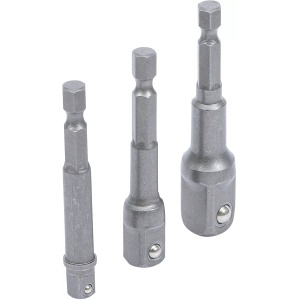 Set adaptoare pentru maşini de gaurit 6,3 mm (1/4") pentru tubulare cu antrenare 6,3 mm (1/4") / 10 mm (3/8") / 12,5 mm (1/2"), 3 piese, BGS DIY 8204 - Img 1