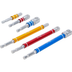 Set adaptoare pentru maşini de găurit, colorate, antrenare 6 colțuri exterior 6,3 mm (1/4"), 75 - 150 mm, 6 piese, BGS 74424 - Img 2